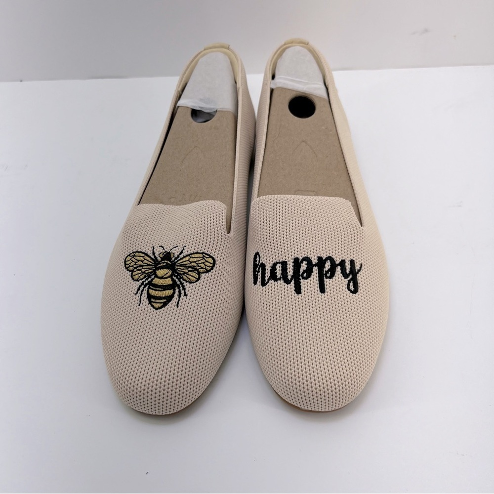 Vivaia, Round-Toe Embroidered Loafers (Audrey) - cream ivory-bee happy. Size: 38